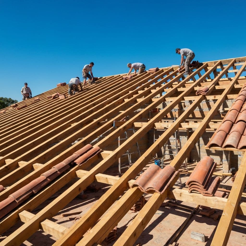 Construcción de tejado en proceso